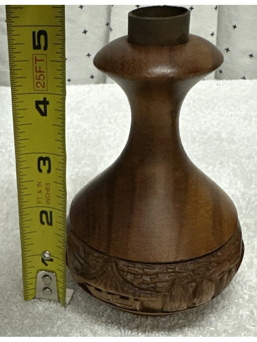 Set Of 2 Vintage Hand Carved Wooden Candle Sticks Polynesian Designs Palm Trees